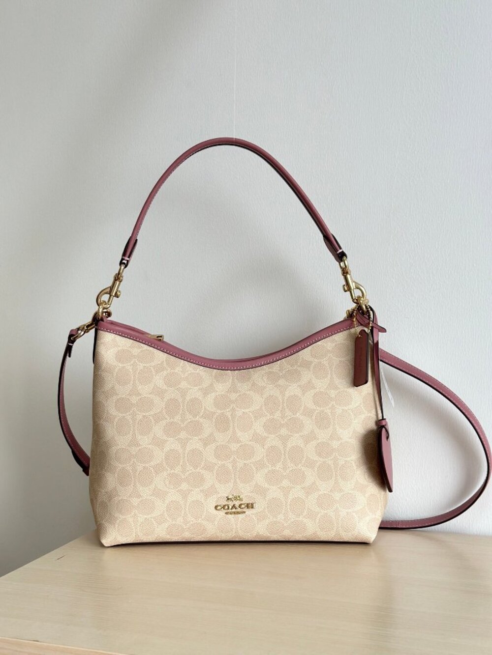 COACH Laurel Canvas Cream Pink Leather Shoulder Bag - Picture 1 of 9